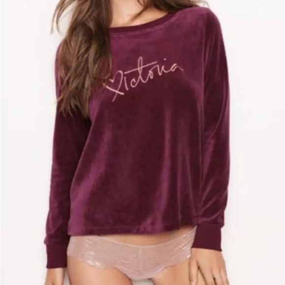 ❤️ NWOT Victoria’s Secret VS Wine Red Velour Crossback Pullover Sweatshirt - Picture 3 of 6